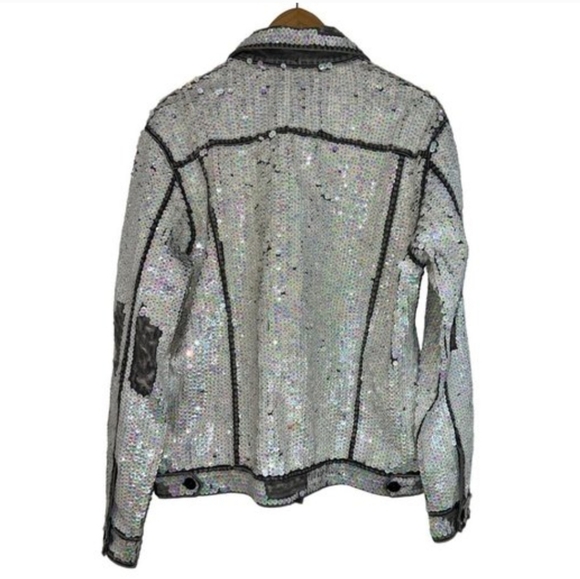NEW free people momo sequin denim jean oversized jacket hand embroidered size L - Picture 7 of 7
